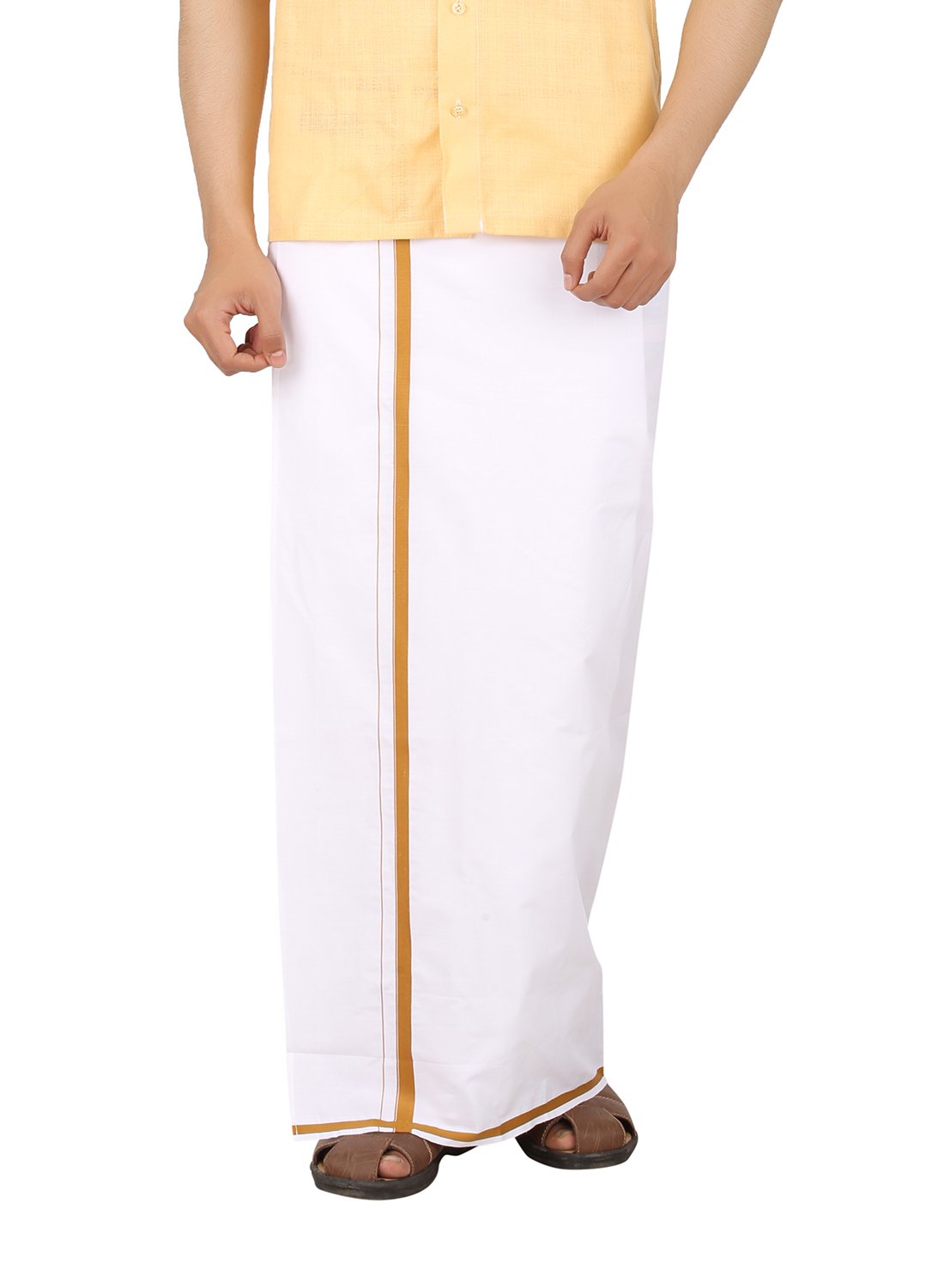 Prakasam Cotton -White Readymade Pocket Dhoti For Mens/Fine Quality White Readymade Dhoties For Mens- Gold Border