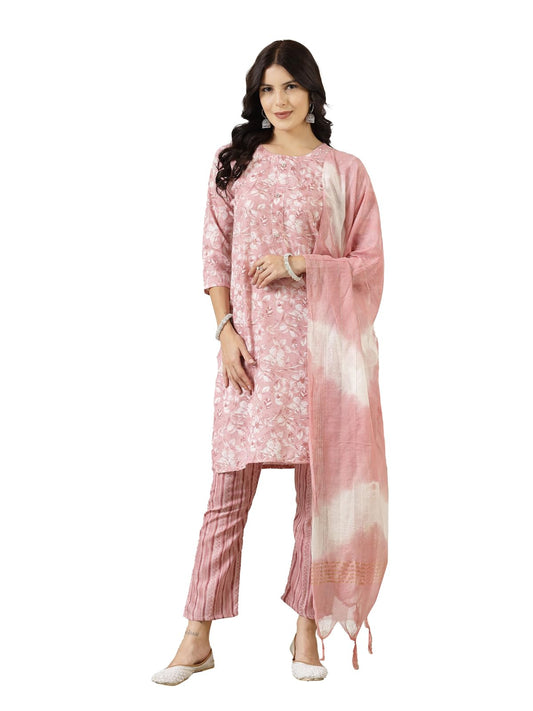 Stylum Women's Tropical Printed Silk Blend Straight Kurta Pant With Dupatta Set