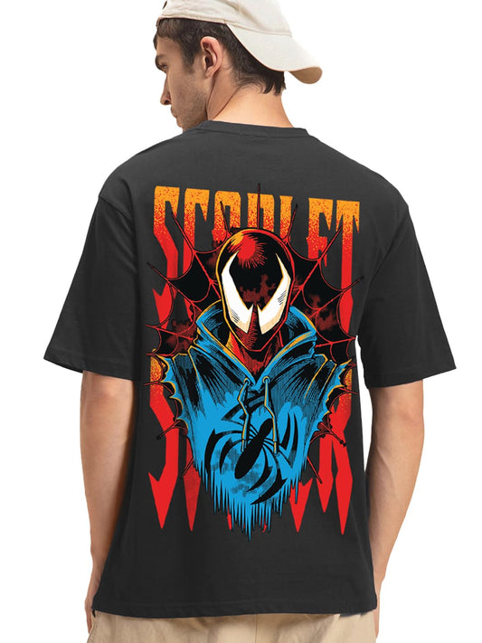 Bewakoof Official Marvel Merchandise Scarlet Spider Mens Graphic Print Oversized Fit Half Sleeve Round Neck Cotton T-Shirt_6483