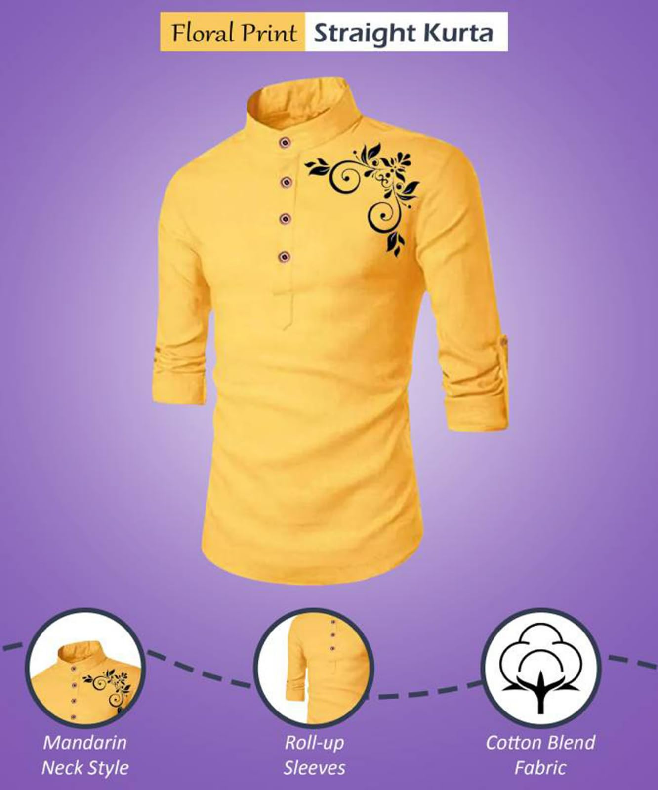 Deemoon MenS Full Sleeve Short Kurta Shirt With A Trendy Mandarin Collar Crafted From A Premium Cotton Blend For Comfort Ideal