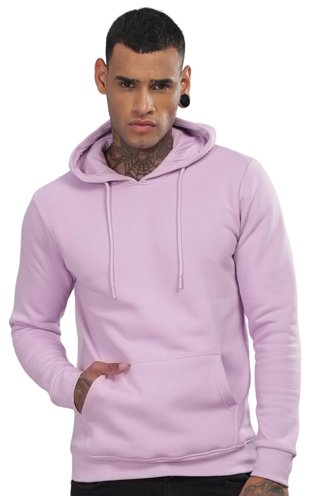 ADRO Mens Cotton Neck Hooded Sweatshirt (H24-M-PLN-PU_Lavender