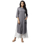 RIGO Women Grey Front Open Band Collar Straight Kurta