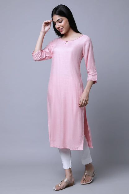 Aurelia Womens Viscose Solid Regular Kurta (23FEA12231-702548_Pink