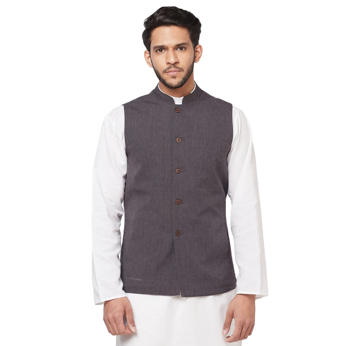 Fabindia Men Firdaus Slim Fit Nehru Jacket Cotton_M
