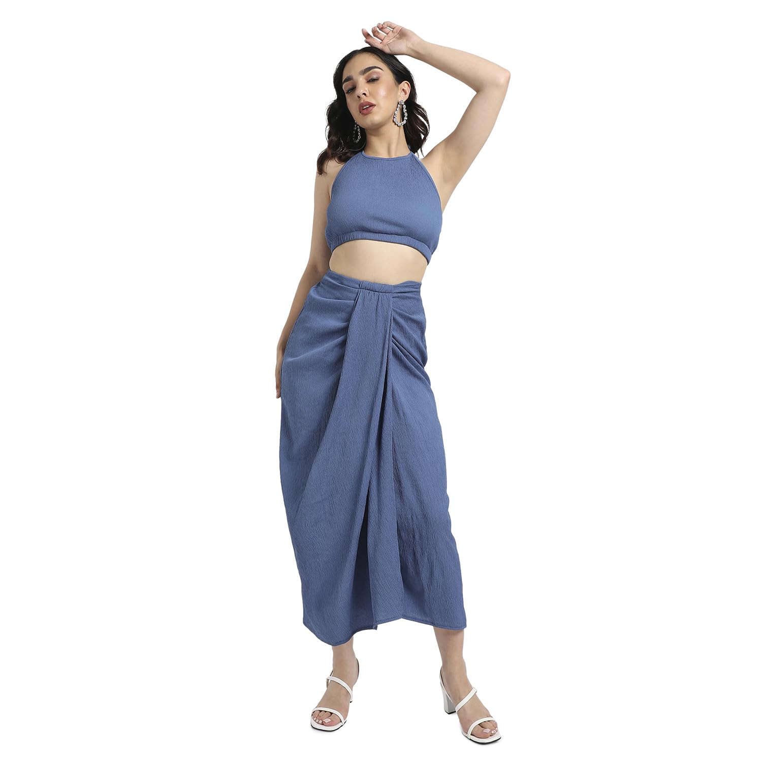 Campus Sutra Womens Yellow Halter Neck Co-Ord Set for Casual Wear | Sleeveless | Polyester Fabric | Halter Neck Clothing Set Cr