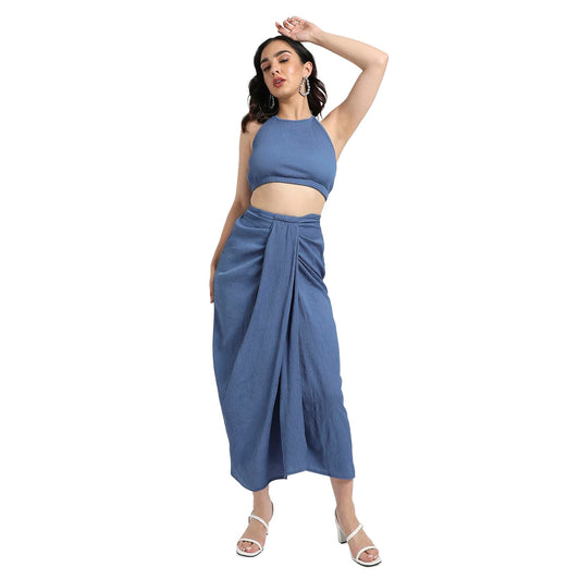 Campus Sutra Womens Yellow Halter Neck Co-Ord Set for Casual Wear | Sleeveless | Polyester Fabric | Halter Neck Clothing Set Cr