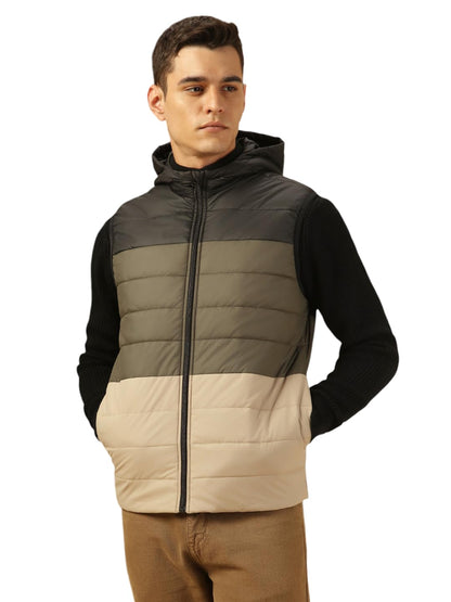 Dennis Lingo Men Regular Fit Ployseter Colorblock Sleeveless Hooded Padded Jackets