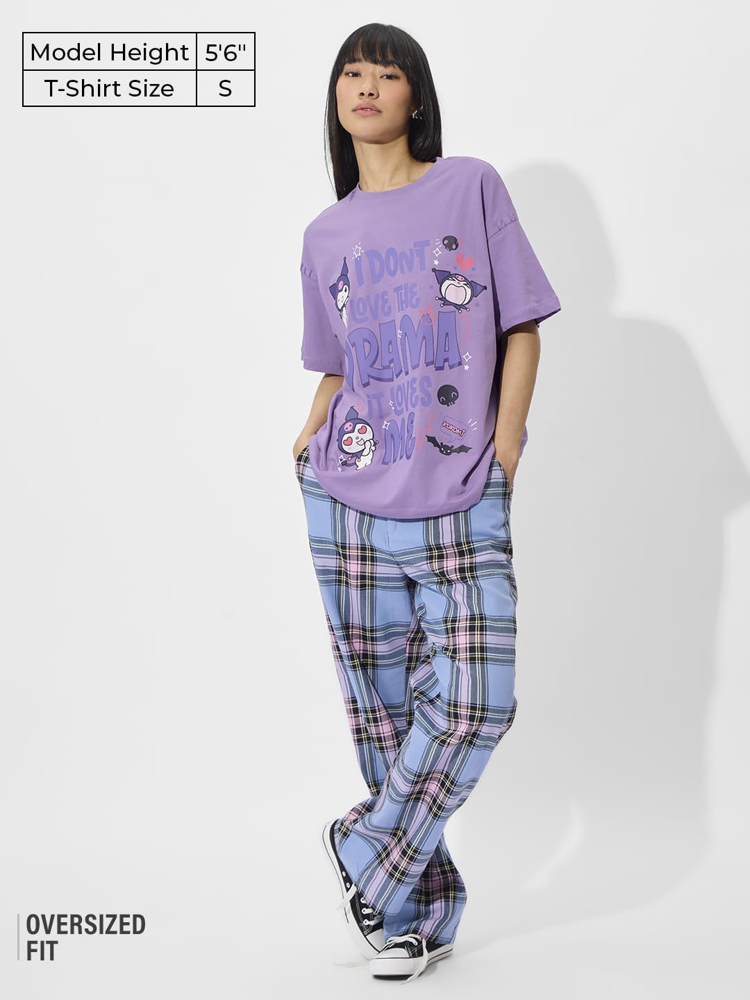 The Souled Store Official Hello Kitty: Drama Queen Women and Girls Short Sleeve Round Neck Printed Cotton Oversized T-Shirts Pur