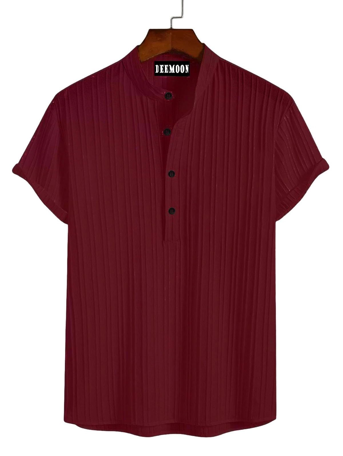 Deemoon MenS Polyster Kurta With Mandarin Collar, Half Placket Buttons, Front Pocket | Half Sleeves | Soft & Breathable Fabric