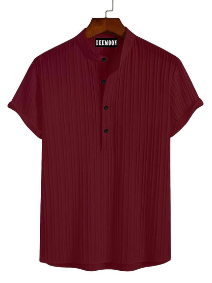 Deemoon MenS Polyster Kurta With Mandarin Collar, Half Placket Buttons, Front Pocket | Half Sleeves | Soft & Breathable Fabric