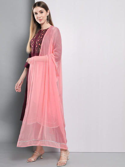 GoSriKi Women's Cotton Blend Solid Straight Kurta with Pants & Dupatta (KOSHA)