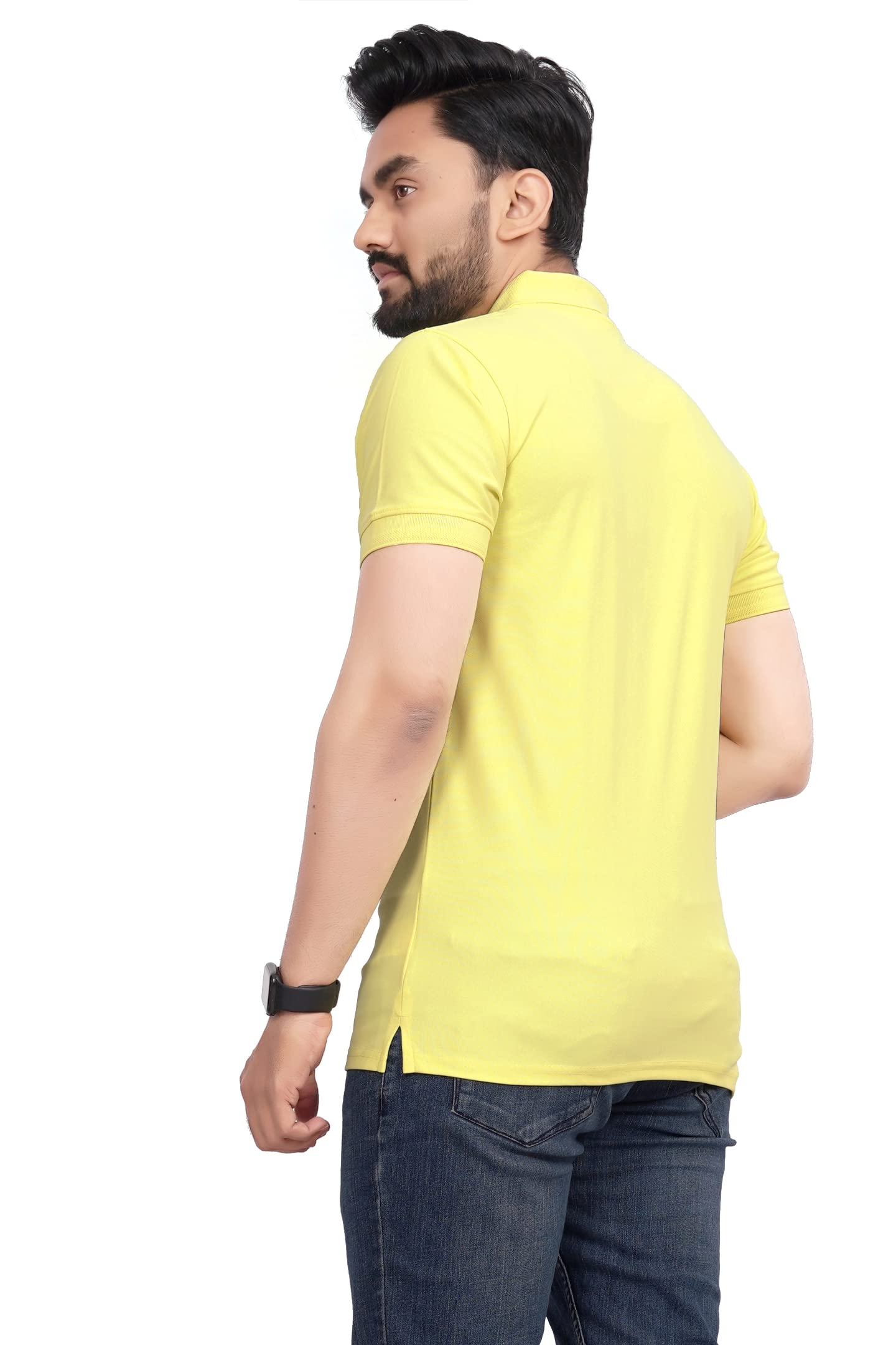 More & More MenS Solid Regular Fit Polo Lemon