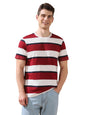 Dennis Lingo Men Cabernet Stripes Round Neck Half Sleeves Regular Fit T-Shirts