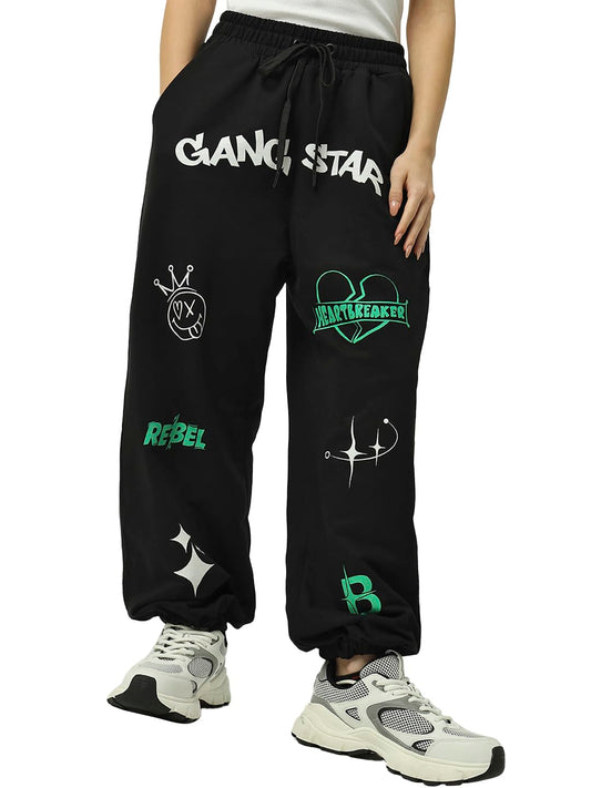 Bewakoof Womens Graphic Printed Super Loose Joggers_584749_Black_XL
