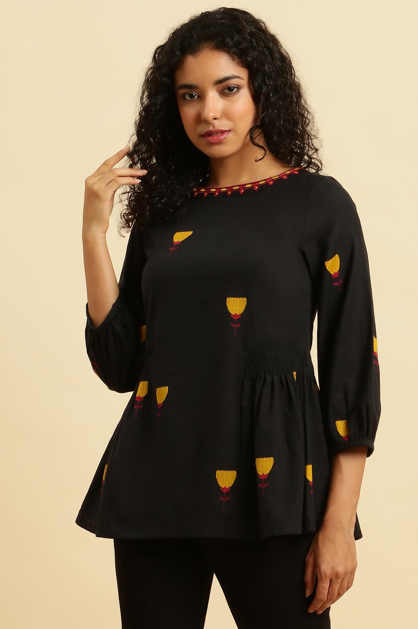 W for Woman Womens Floral Regular Fit Top (23AUW30692-313425_Raven