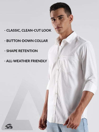 ADRO Mens Cotton Full Sleeve Regular Fit Casual Solid Shirt (Regular Fit | Solid Oxford White Shirt | All Day Fresh) | SH25-OXF