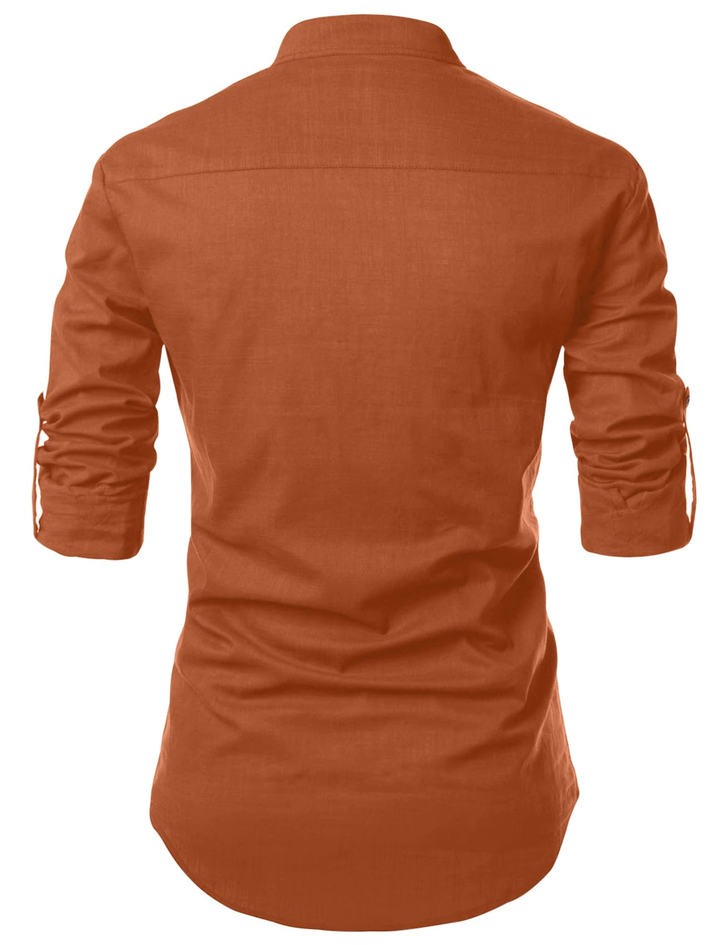 Zombom MenS Solid Cotton Blend Casual Regular Fit Mandarin/Chinese Collor Full Sleeve Kurta Shirt For Men Brown