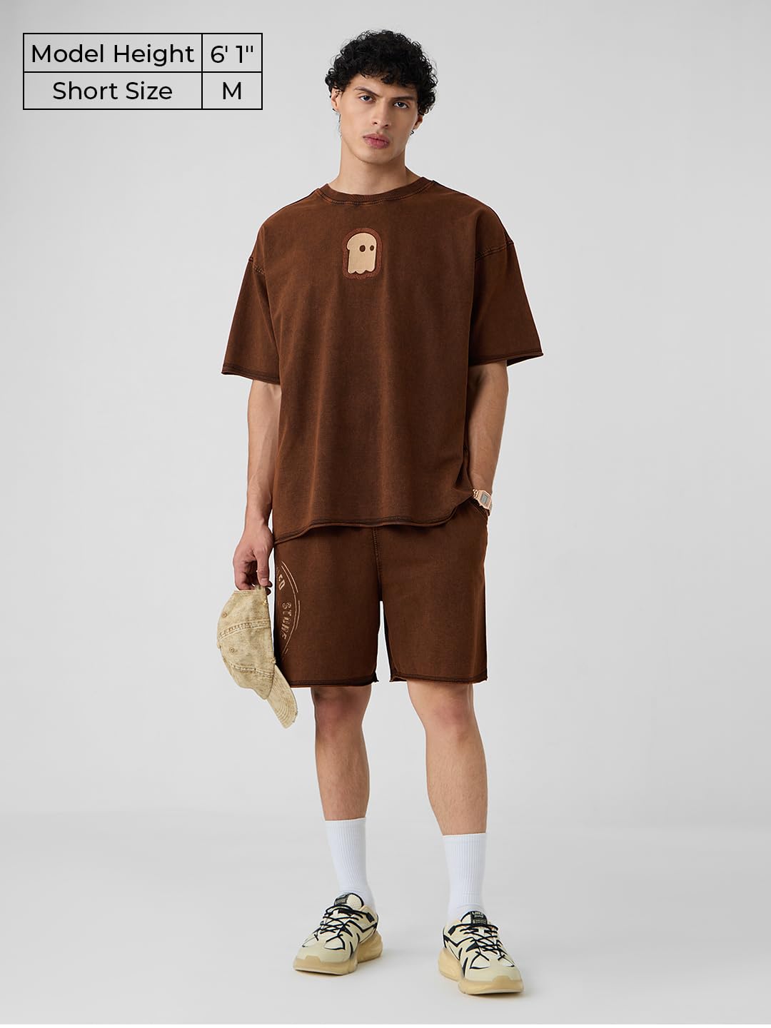 The Souled Store Vintage Wash: Chestnut Men and Boys Drawstringed Brown Graphic Printed Knee Length Cotton Bermuda Shorts