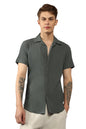 Dennis Lingo MenS| Dark Grey| Half Sleeve| Cuban Collar| Striped| Relaxed Fit| Casual Shirt