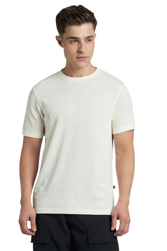 Dennis Lingo Men Cotton Blend Regular-Fit Solid Textured T-Shirts Off White