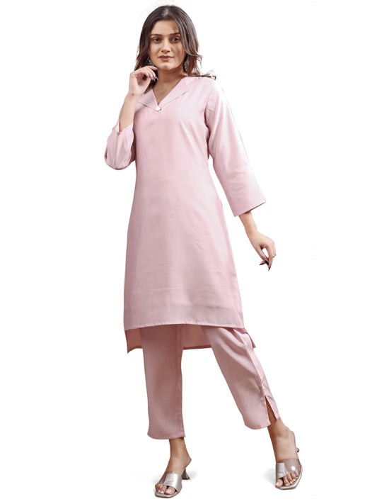 Womanista Women's Onion Pink colour silk blend work wear coord set(Co-ords_9107)