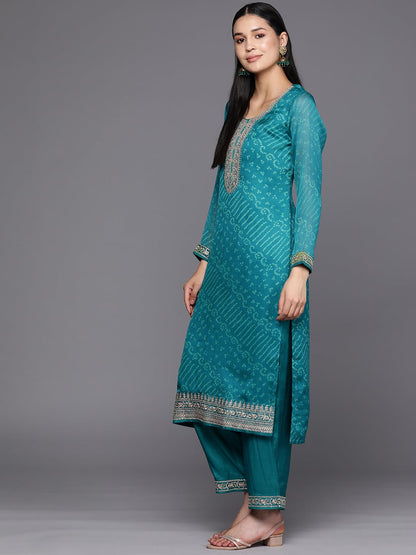 Libas Womens Poly Chiffon Kurta Sets (38126O_Turquoise Blue