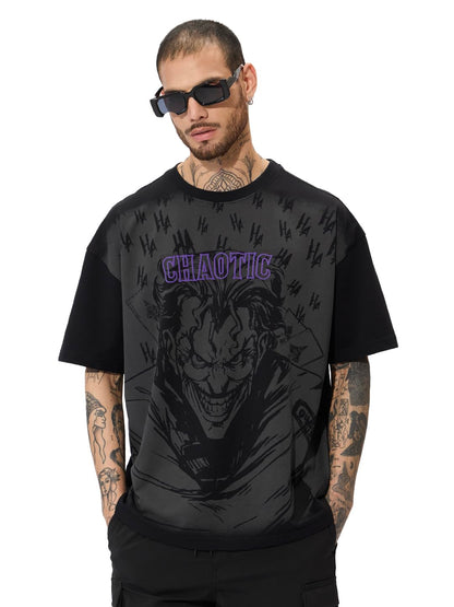 The Souled Store Official X-Joker Originals: Chaotic Oversized T-Shirt for Men Boys Cotton Casual Half Sleeves Baggy Loose Fit D
