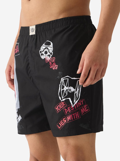 The Souled Store Official Star Wars: Dark Side Men and Boys Pull On Black Graphic Printed Cotton Boxer Shorts