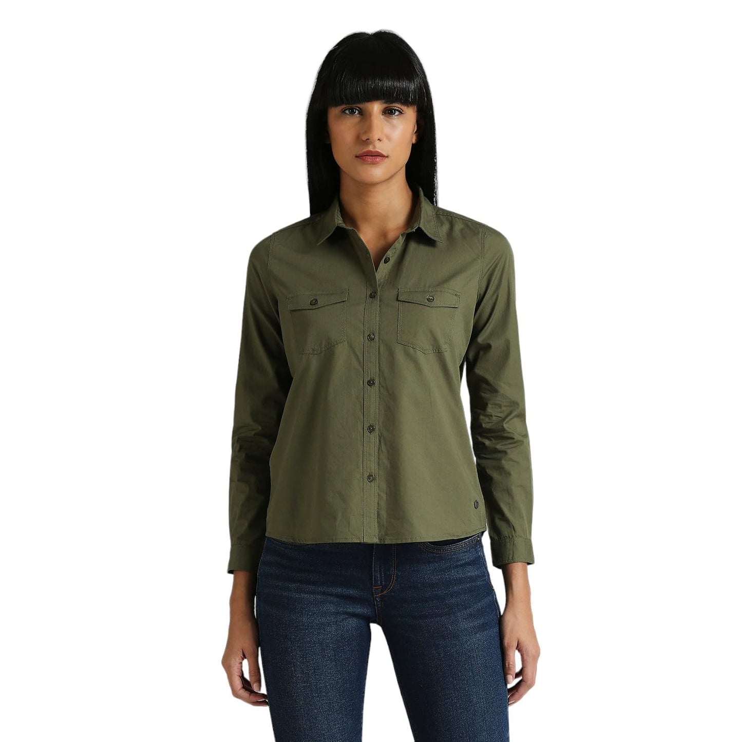 Pepe Jeans WomenS Solid Regular Fit Shirt (Pl304991_Olive Green