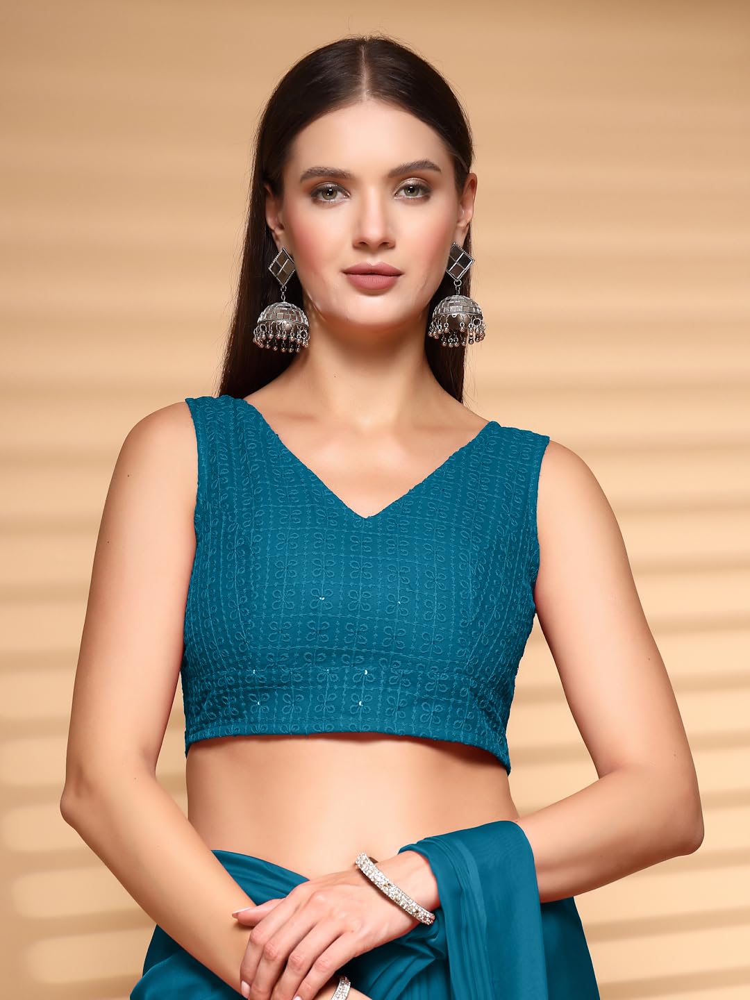 OOMPH! Readymade Blouse for Women, Cotton, Sleeveless, V-Neck, rbbl603
