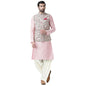 Kisah Men Pink Kurta With Pyjamas With Nehru Jacket, Full Sleaves, Knee Length, Straight, Regular Fit, Mandarin Collar Ethnic We