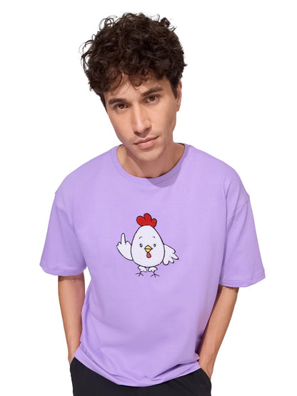 The Souled Store Poker Facace Men and Boys Short Sleeves Round Neck Purple Embroidered Cotton Oversized T-Shirts