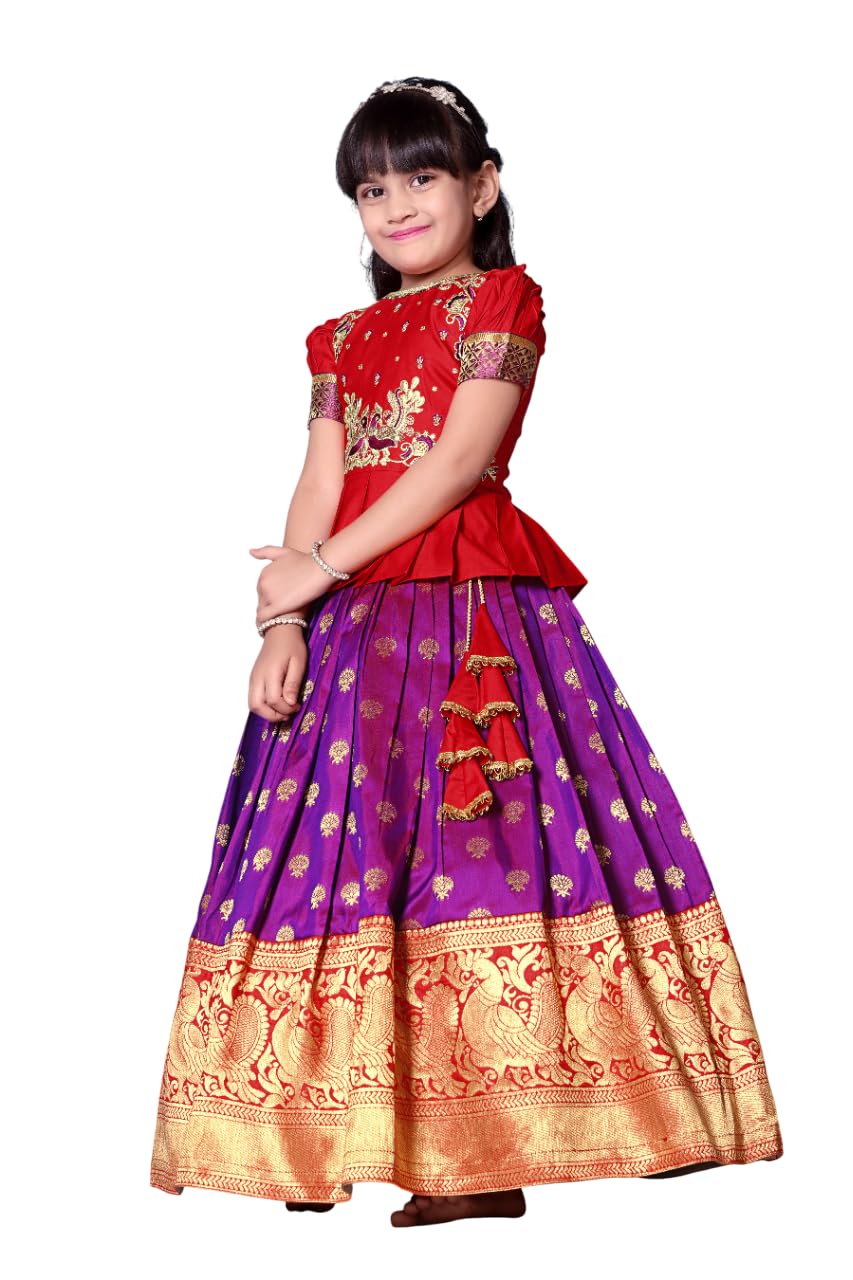 White Button GirlS Pattu Pavadai Readymade Lehenga Choli For Girls Dress