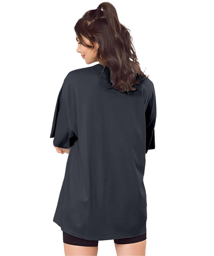 SHODOX Bio-Washed Anti Bacterial 100% Pure Cotton Womens Oversized Solid T-Shirt | Cozy Soft, Less Wrinkles Loose Fit, Drop Shou