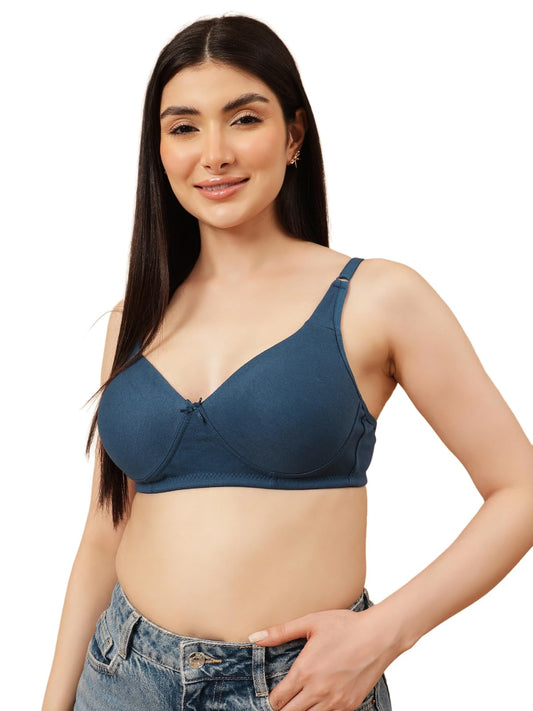 Clovia WomenS Cotton Non-Padded Non-Wired Full Coverage T-Shirt Bra (Br0636A08_Blue_42C)