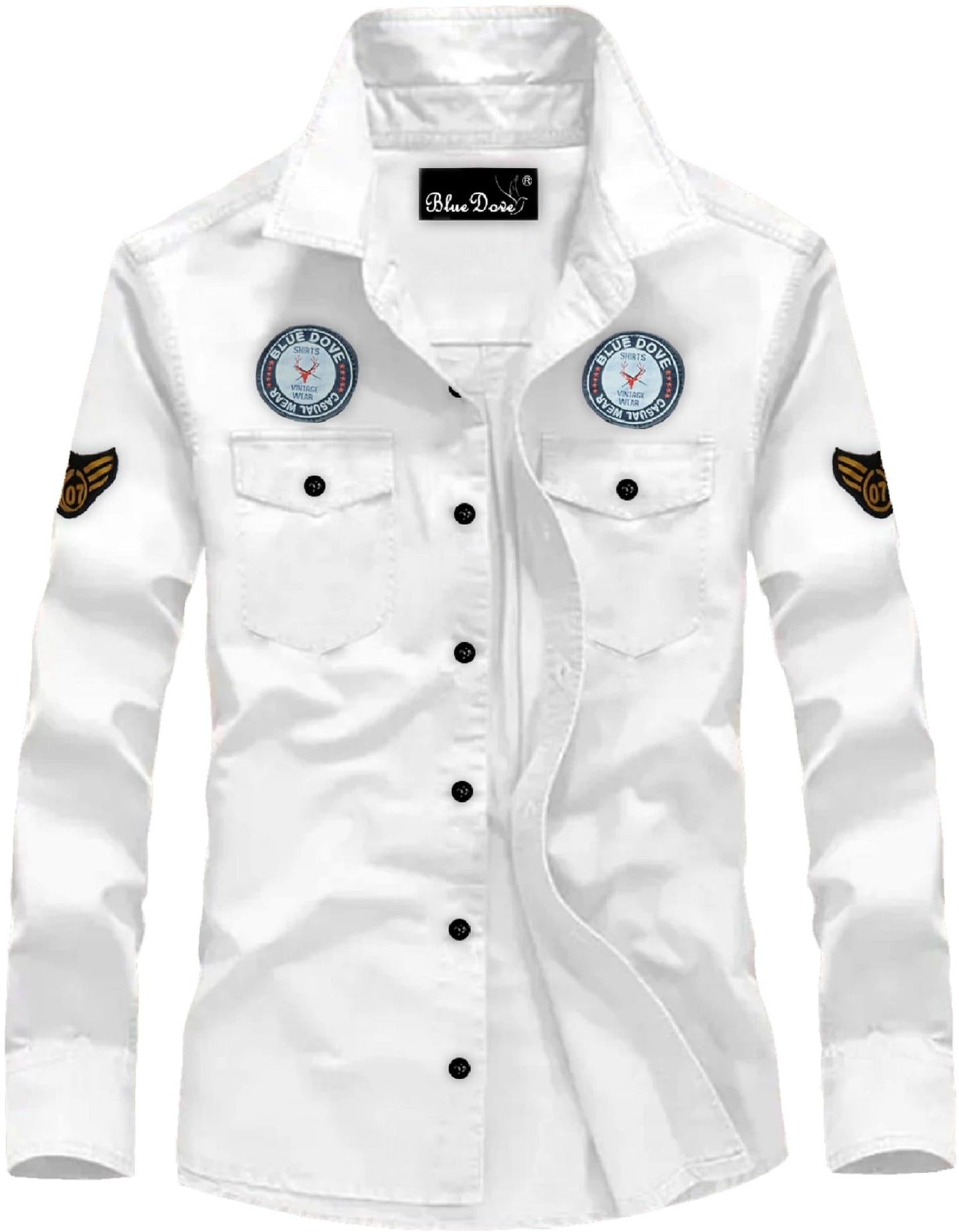 Kadiyu MenS Cotton Blend Shirt With Pockets Full Sleeves Round Collar Neck Botton Down Closure Solid Pattern Relaxed Fit And St