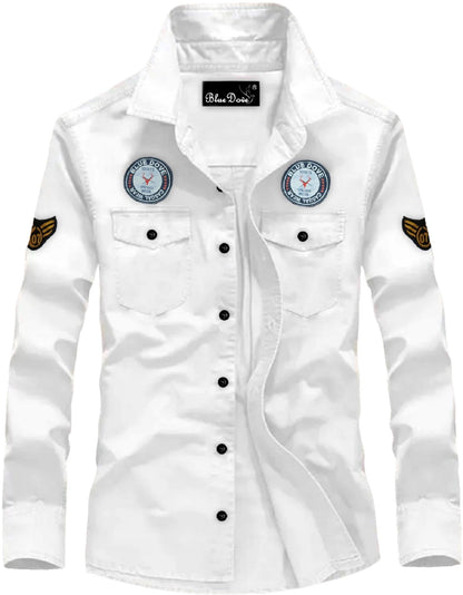 Kadiyu MenS Cotton Blend Shirt With Pockets Full Sleeves Round Collar Neck Botton Down Closure Solid Pattern Relaxed Fit And St