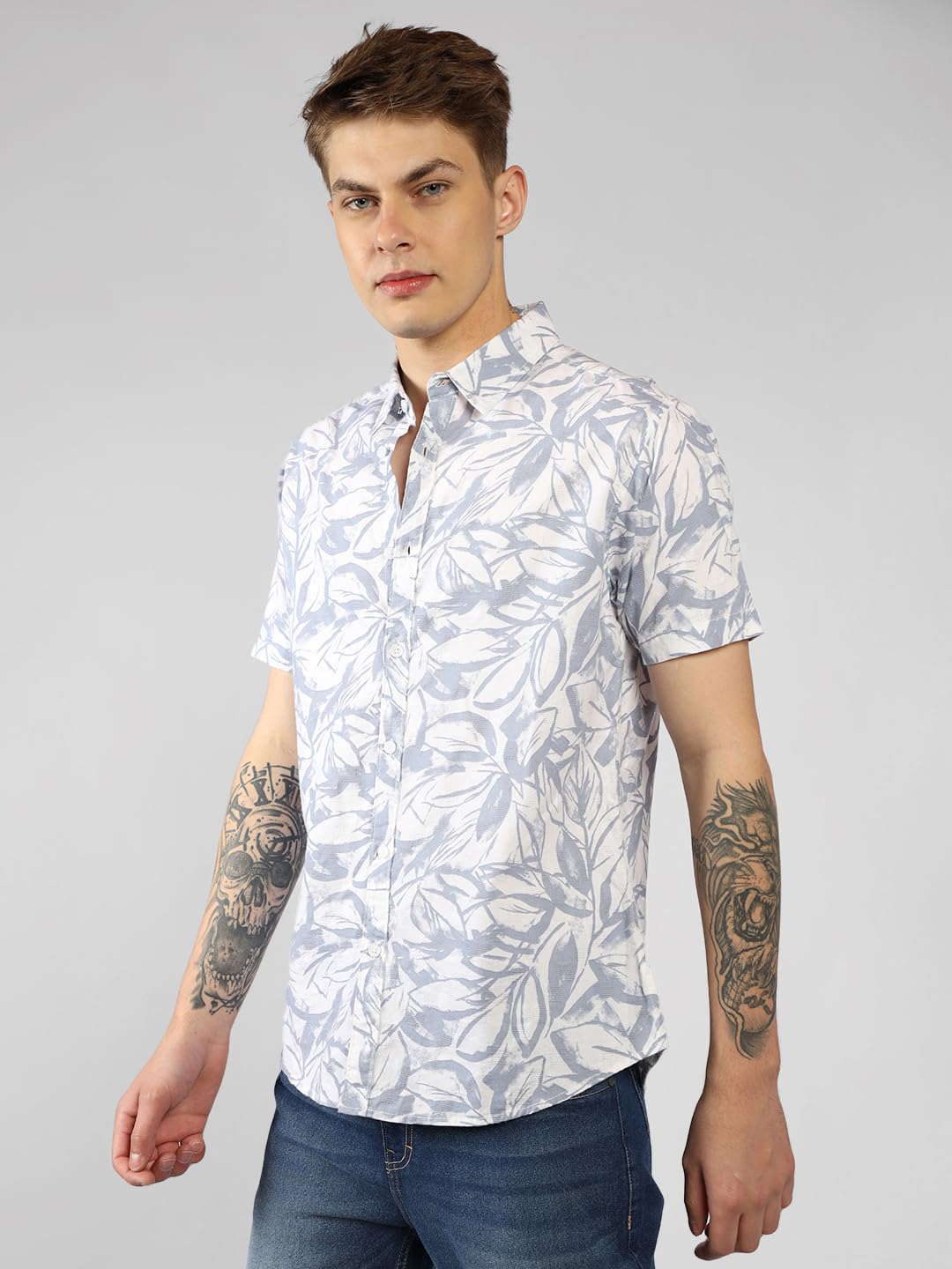 Dennis Lingo MenS| Blue| Half Sleeve| Spread Collar| Printed| Regular Fit| Casual Shirt