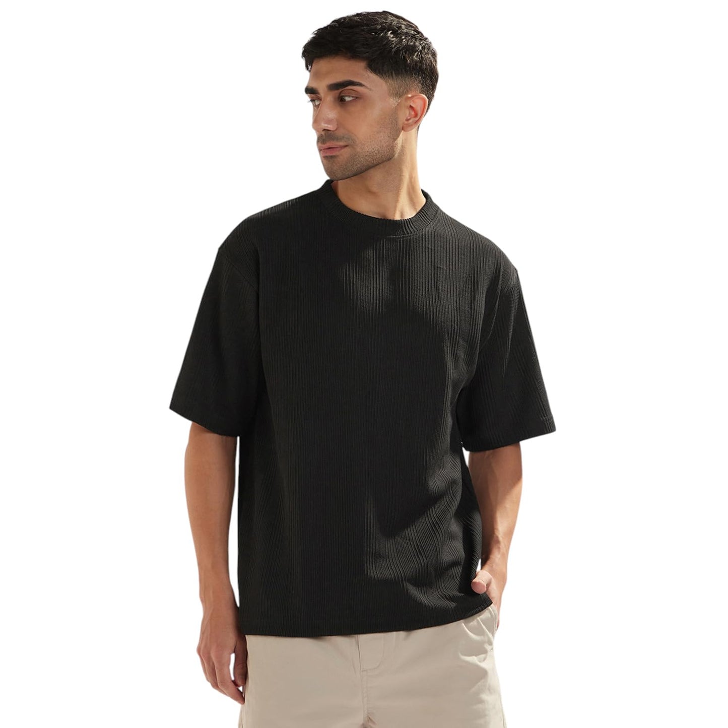 Nobero MenS Self Design Oversized Fit T-Shirt (1M-Twts-R0104_Black