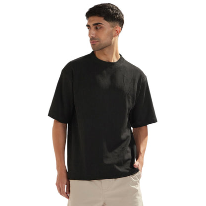 Nobero MenS Self Design Oversized Fit T-Shirt (1M-Twts-R0104_Black