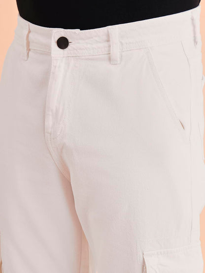 Style Quotient Men White Relaxed Fit Mid Rise Cargos