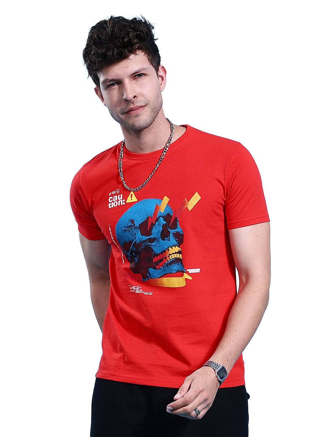 The Indian Garage Co Men Slim Fit Placement Print Round Neck Tshirt Red
