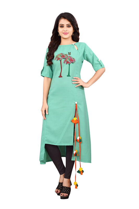 Leriya Fashion Women's Rayon Fully Stitched Printed Kurti/Kurta and Bottom Set with Pent (Leggings) for Women & Girls
