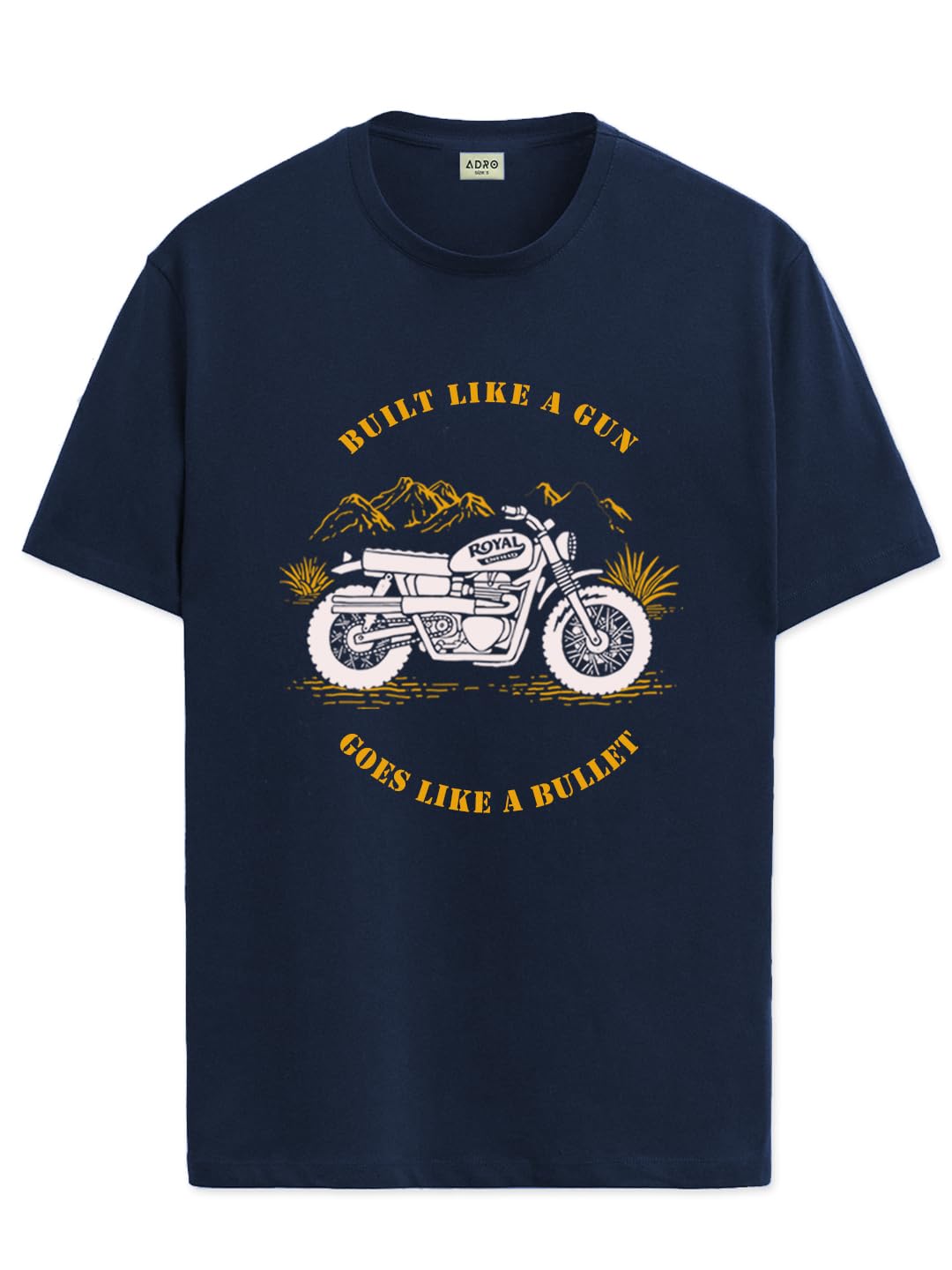 ADRO Men's Royal Bike Design Printed 100% Cotton T-Shirt - Regular Fit, Printed T-Shirts for Men (RN24-RYL-NB_Navy)