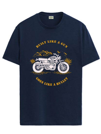 ADRO Men's Royal Bike Design Printed 100% Cotton T-Shirt - Regular Fit, Printed T-Shirts for Men (RN24-RYL-NB_Navy)