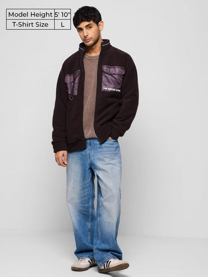 The Souled Store Utility Jacket : Plum Long Sleeve Button Front Jackets for Men and Boys