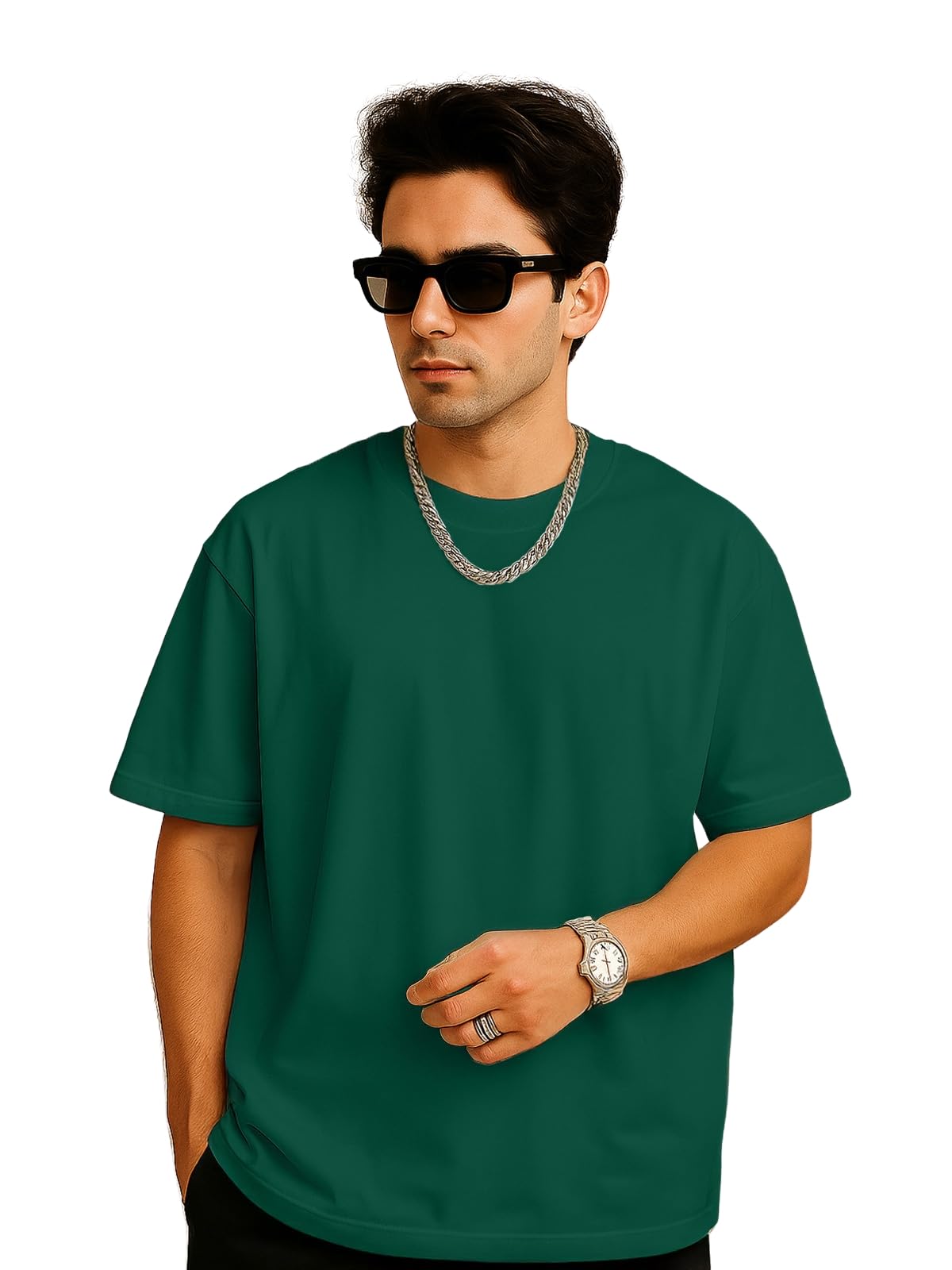 Veirdo Mens Oversized Baggy Fit Drop Shoulder Short Sleeve Round Neck Solid 100% Cotton T-Shirt