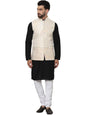 SOJANYA (Since 1958 Men's Pure Cotton Black Kurta and White Pyjama with Cream Nehru Jacket