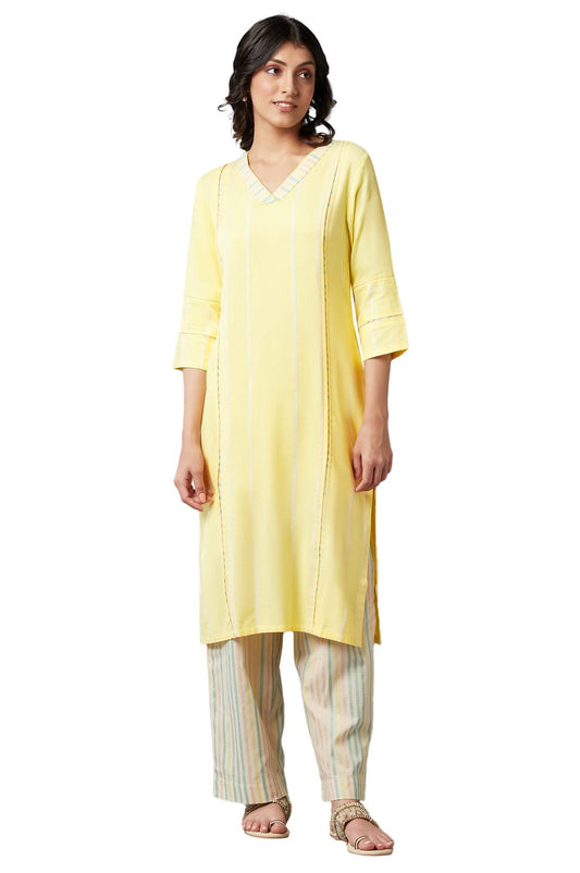 W for Woman Women Viscose V-Neck Kurta with Princess Seam Inserts