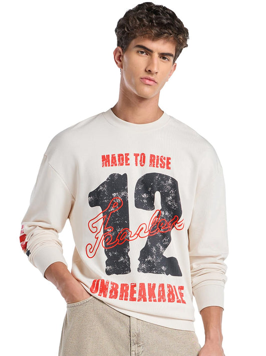 Bewakoof Mens Typography Oversized Fit Full Sleeve Round Neck Cotton Poly Sweatshirt_690816_Beige_M